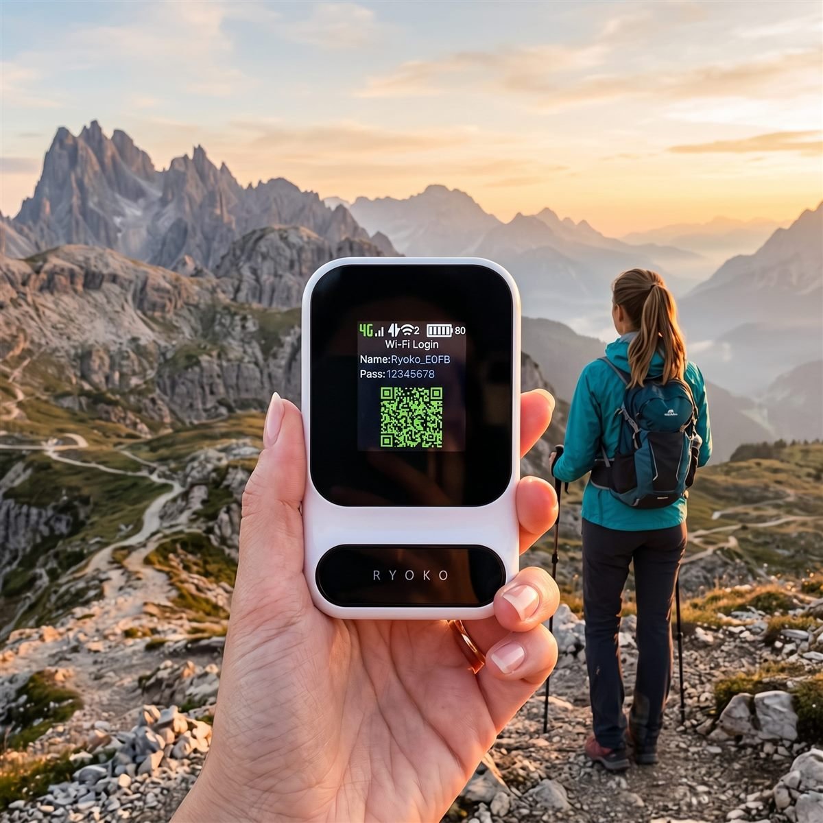 Ryoko portable WiFi router connected and ready to use outdoors